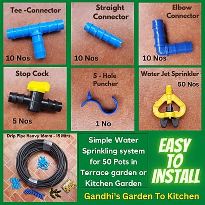 Drip Irrigation kit for Terrace or Kitchen Garden Automatic Watering System for 50 Plants.
