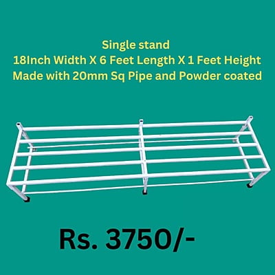 Garden stand for Bigger pots and grow bags size: 18Inch Width X 6 Feet Length X 1 Feet Height Made with 20mm Sq Pipe and Powder coated